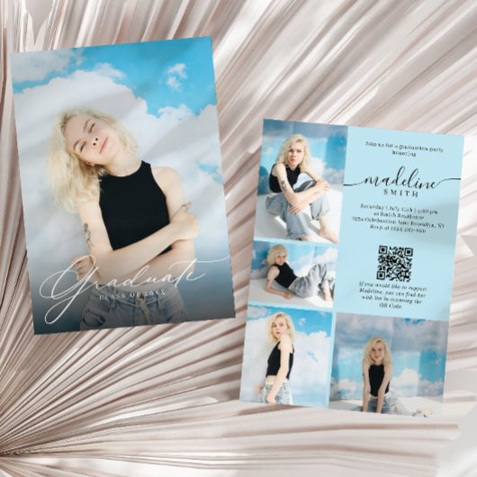 Foto Collage QR-code Blauwe Afstudeerfeest Kaart