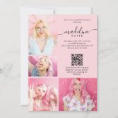 Foto Collage QR-code Blush Roze Afstudeerfeest Kaart (Achterkant)