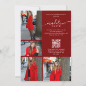 Foto-collage QR-code bordeauxrood afstudeerfeest Kaart (Achterkant)