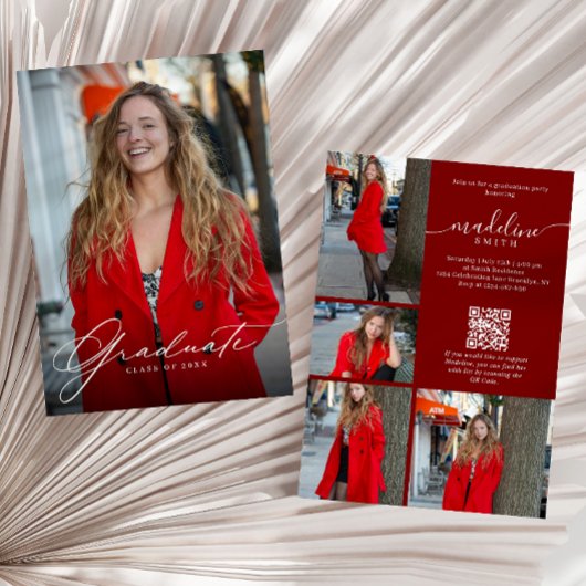 Foto-collage QR-code bordeauxrood afstudeerfeest Kaart