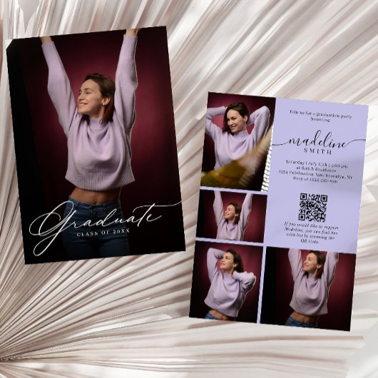 Foto Collage QR-code Paarse Afstudeerfeest Kaart