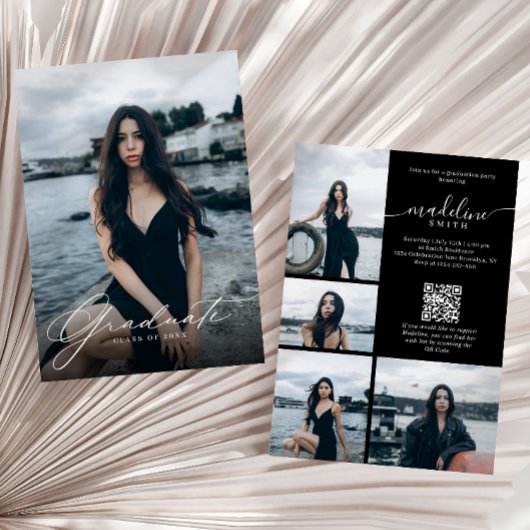 Foto Collage QR-code Zwart Wit Afstudeerfeest Kaart