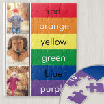 Foto Collage Rainbow Leer kleuren die zijn geperso Legpuzzel<br><div class="desc">Leren door spelen - persoonlijke foto-puzzel met regenboogkleuren. Het fotomalplaatje is opstelling voor u om drie van uw favoriete afbeeldingen toe te voegen, die in portretformaat op een zwarte en witte grensachtergrond zullen worden getoond. De kleurenblokken worden elk met de naam van de kleur in eenvoudige typografie gecodeerd om woordvereniging...</div>