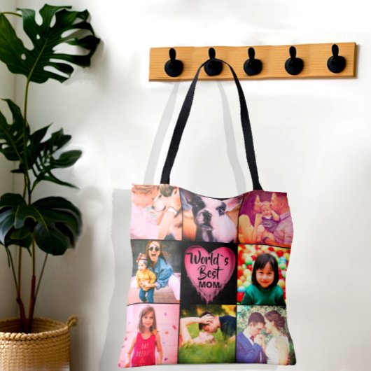 Foto collage raster hart monogram tote bag