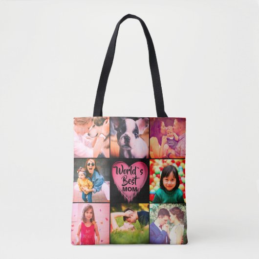 Foto collage raster hart monogram tote bag (Voorkant)
