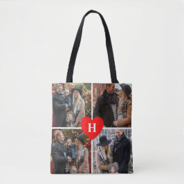 Foto collage Red Heart Shaped Monogrammed Tote Bag
