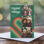 Foto-collage - Retro Stripes Arch - Gelukt Feestdagenkaart<br><div class="desc">De schaduwen van groenen en Roddes maken dit een grappige en retroflecterende Kerstfotokaart — iets dat verschillend is en ons van de rest houdt - een vakantiegroet met een  manuscriptcalligrafie groet. U kunt drie van uw favoriete foto's kiezen om van dit een zeer moderne en gewaagde groet te maken.</div>