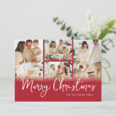 Foto Collage Rood Familie Kerstmis Feestdagenkaart (Staand voorkant)