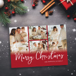Foto Collage Rood Familie Kerstmis Feestdagenkaart<br><div class="desc">Neem dit jaar de tijd om een mooie en gepersonaliseerde familie kerstkaart te creëer. Met een traditionele rode achtergrond kunt u met deze 4-foto-sjablonen de foto's vervangen door uw eigen speciale herinneringen en uw familienaam. Er is ook een boodschap die je kunt personaliseren!</div>