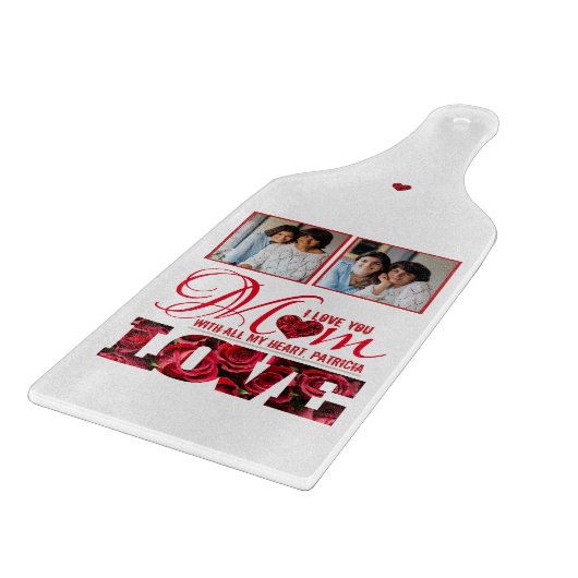 Foto Collage Rood Hart Floral Modern Moederdag Snijplank (Hoek)