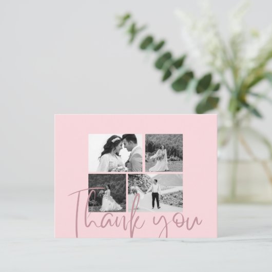 Foto Collage Roos Elegant Wedding Hartelijk dank Briefkaart (Staand voorkant)