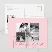 Foto Collage Roos Elegant Wedding Hartelijk dank Briefkaart (Voorkant / Achterkant)