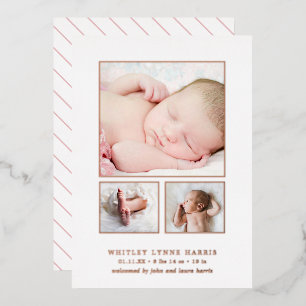 Foto: Collage Roos Gold Girl Birth Announement Folie Uitnodiging