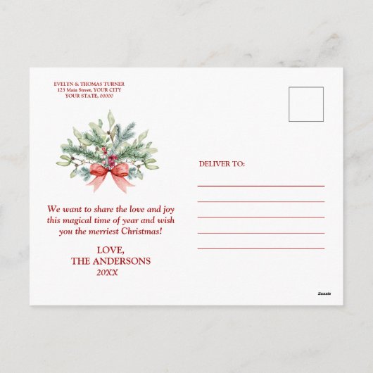 Foto Collage Roos Gold Green Merry kerst Feestdagenkaart (Achterkant)