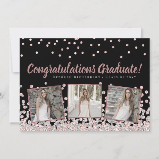 Foto Collage Roos Goud Zilver Afstuderen Kaart (Voorkant)