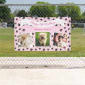 Foto Collage Roze Black Paw Prints Pet Birthday Spandoek (Insitu)
