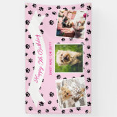 Foto Collage Roze Black Paw Prints Pet Birthday Spandoek (Verticaal)