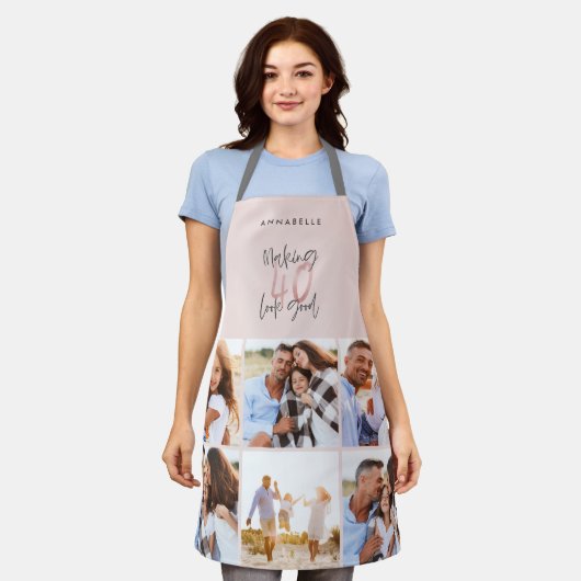 Foto collage roze girly 40e verjaardag moderne schort (Gedragen)