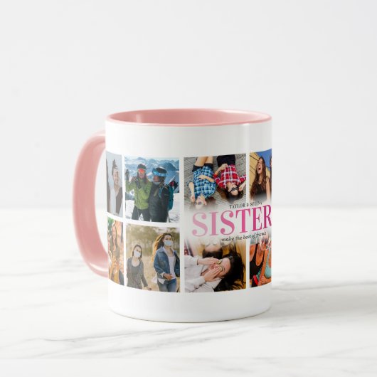 Foto-collage roze zussen mok (Voorkant links)