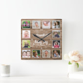 Foto Collage Rustic Barn Wood Grandchildren Quote Vierkante Klok (Huis)