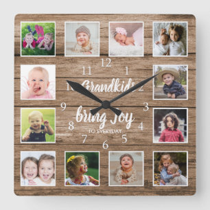 Foto Collage Rustic Barn Wood Grandchildren Quote Vierkante Klok
