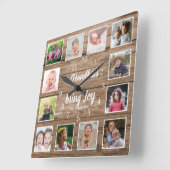 Foto Collage Rustic Barn Wood Grandchildren Quote Vierkante Klok (Hoek)