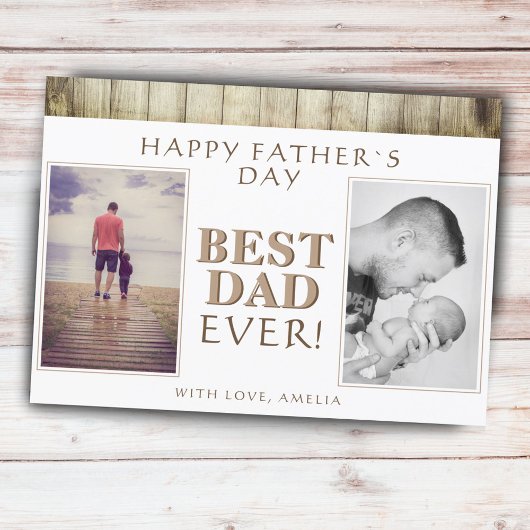 Foto Collage Rustic Hout Beste Papa Vaderdag Kaart