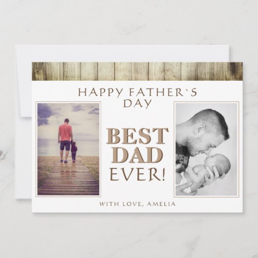 Foto Collage Rustic Hout Beste Papa Vaderdag Kaart (Voorkant)