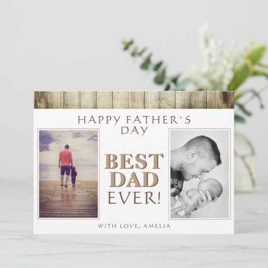 Foto Collage Rustic Hout Beste Papa Vaderdag Kaart (Staand voorkant)