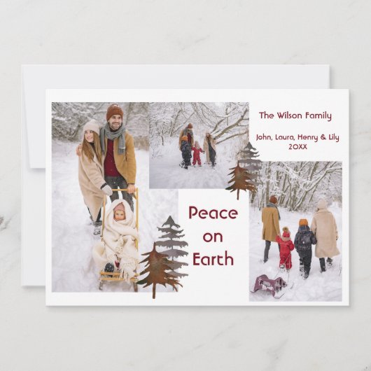 Foto: Collage Rustic Snow Outdoor Peace on Earth Feestdagenkaart (Voorkant)