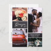 Foto Collage Rustic Wedding "Grazie" Aankondigingskaart (Voorkant / Achterkant)