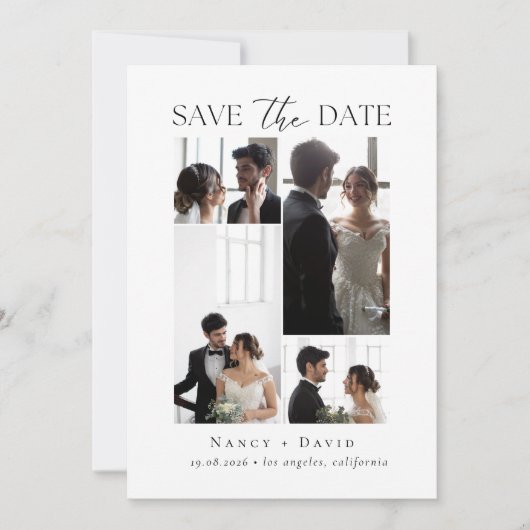 Foto Collage Script Typografie Huwelijk Save The Date (Voorkant)
