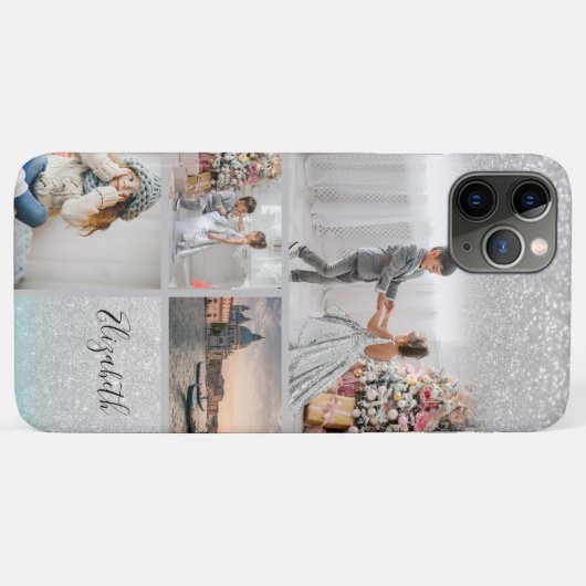 Foto: Collage Silver Glitter Bokeh Jouw naam Case-Mate iPhone Case (Achterkant (horizontaal))