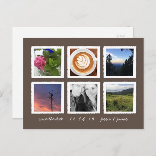 Foto Collage slaat de datum op Aankondigingskaart (Voorkant / Achterkant)