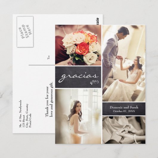 Foto Collage Spain Rustic Wedding "Gracias" Briefkaart (Voorkant / Achterkant)