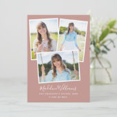 Foto Collage Stof Roze Roze Afstudeerfeestje Kaart (Staand voorkant)