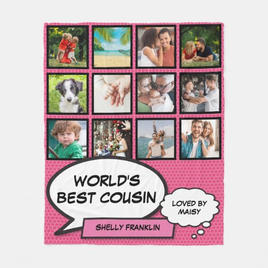Foto-collage strip met de leukste nicht ooit in he fleece deken (Voorkant)