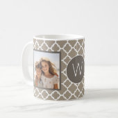Foto collage - Taupe Quatrefoil en Monogram Koffiemok (Voorkant links)