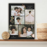 Foto Collage Terracotta Boho Floral Feestdagenkaart<br><div class="desc">Deze prachtige fotocollage-vakantiekaart bevat handbeschilderde bloemelementen in olijfgroen, ivoor en terracotta verbrand sinaasappel. Stijlvolle, met de hand geschreven typografie luidt: "Prettige feestdagen." De achtergrond aan de voorzijde van de kaart is zwart en de achterzijde van de kaart is voorzien van een passende terracotta achtergrond. Beide achtergrondkleuren kunnen aan om het...</div>