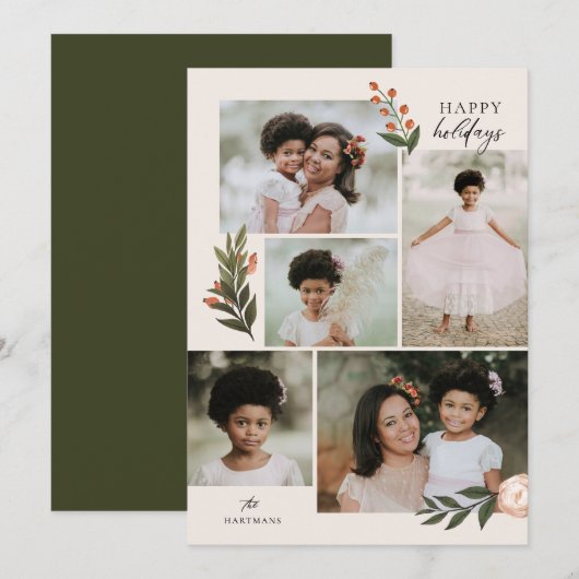 Foto Collage Terracotta Boho Floral Feestdagenkaart (Voorkant / Achterkant)