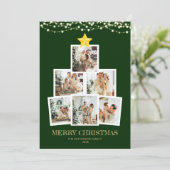 Foto Collage Tree Green String-lampjes kerst Feestdagenkaart (Staand voorkant)