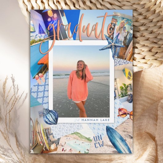 Foto Collage Trendy Beach Afstuderen Invite Kaart