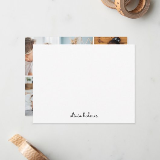 Foto Collage Trendy Monogram Modern Stijlvol Notitiekaartje (Voorkant / Achterkant in situ)