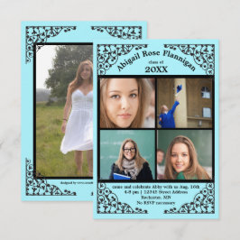 Foto collage turquoise kant - 3x5 afstudeeraankond kaart