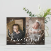 Foto Collage Twice Blessed Overlay Twins Birth Aankondiging (Staand voorkant)