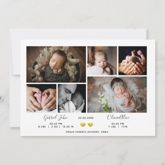 Foto Collage Twice Blessed Overlay Twins Birth Aankondiging (Achterkant)