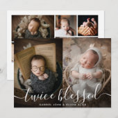 Foto Collage Twice Blessed Overlay Twins Birth Aankondiging (Voorkant / Achterkant)