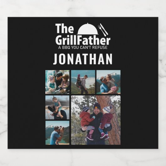 Foto Collage Vaderdag The Grillfather BBQ Bier Etiket (Enkel label)