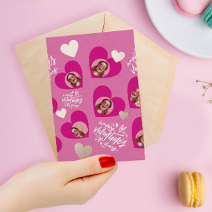 Foto Collage Valentijnsdag Hot Pink Hearts Folie Wenskaart