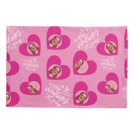 Foto Collage Valentijnsdag Hot Pink Hearts Kussensloop (Achterkant)